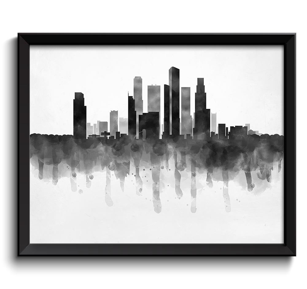 Singapore Skyline Asia Cityscape Art Print Poster Black White Grey Watercolor Painting