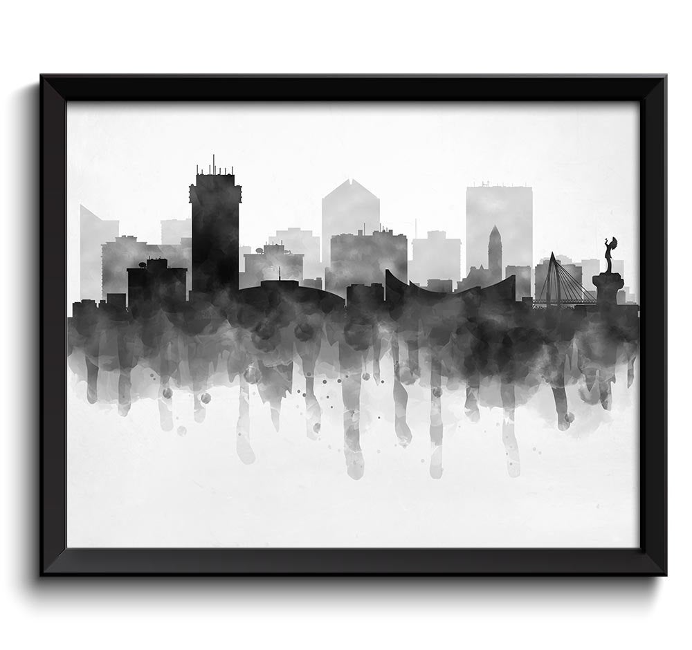 Wichita City Skyline Kansas Missouri USA United States Cityscape Art Print Poster Black White Grey W