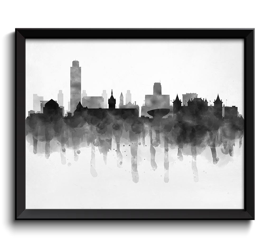 Albany Skyline New York USA United States Cityscape Art Print Poster Black White Grey Watercolor Pai