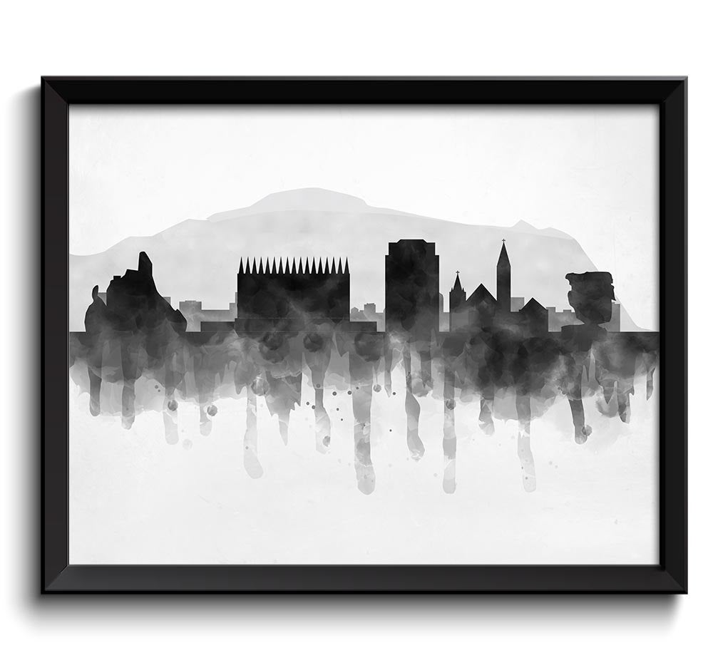 Colorado Springs Skyline Colorado USA United States Cityscape Art Print Poster Black White Grey Wate