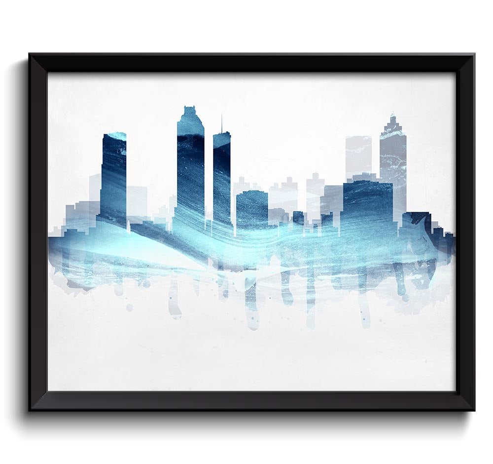 Atlanta Deep Navy Sky Blue Grey Skyline Georgia USA United States Cityscape Art Print Poster Waterco