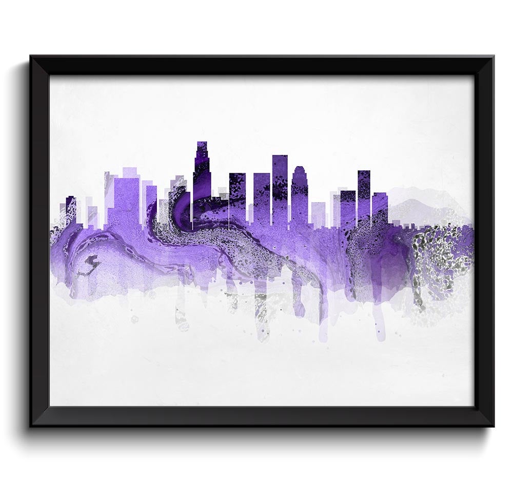 Los Angeles Lilac Purple Grey Skyline California USA United States Cityscape Art Print Poster Waterc