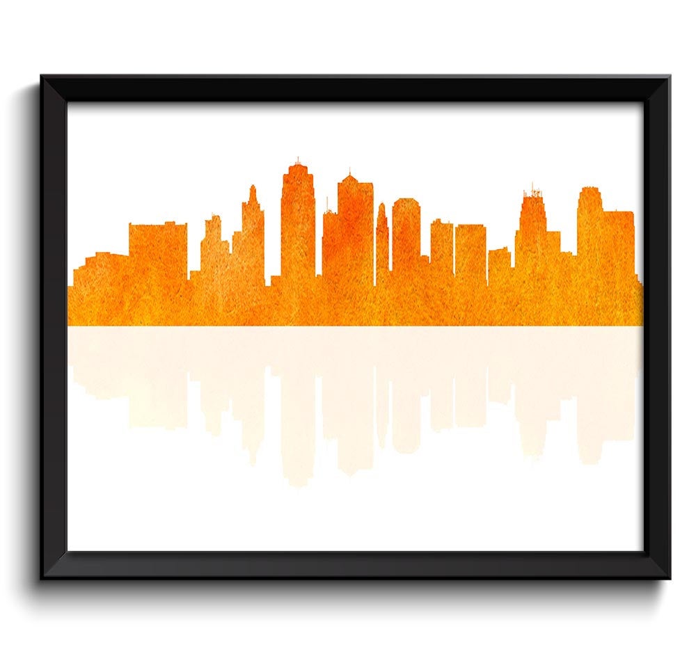 Kansas City Skyline Kansas Skyline Orange Watercolor Cityscape Poster Print Modern Abstract Landscap