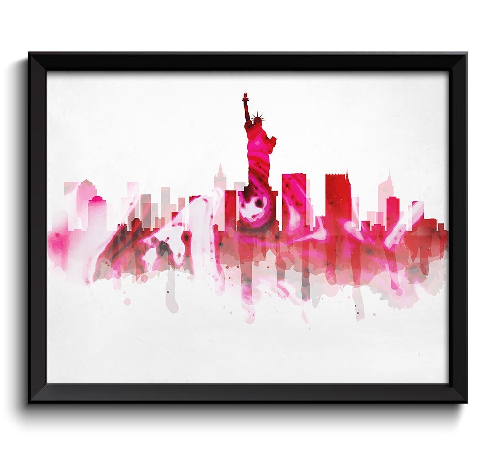 New York City Red Black Grey Skyline New York Skyline USA United States Cityscape Art Print Poster W