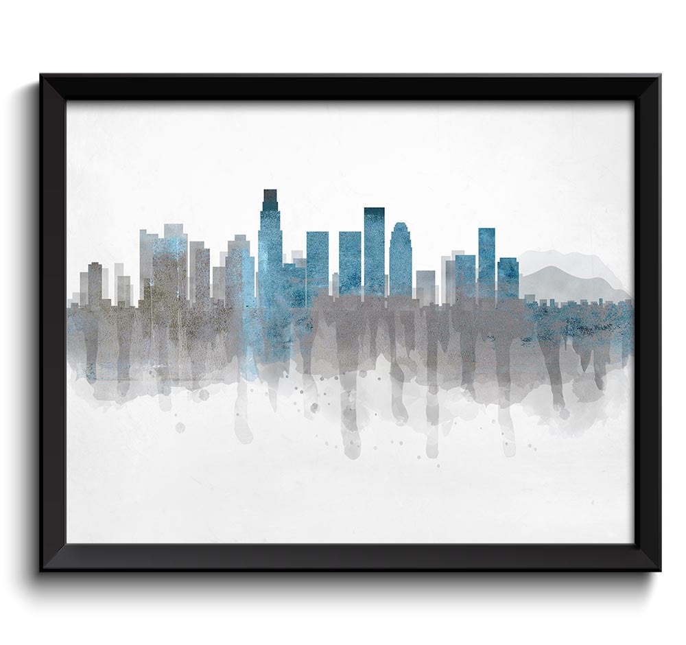 Los Angeles Grey Turquoise Blue Skyline California USA United States Cityscape Art Print Poster Wate