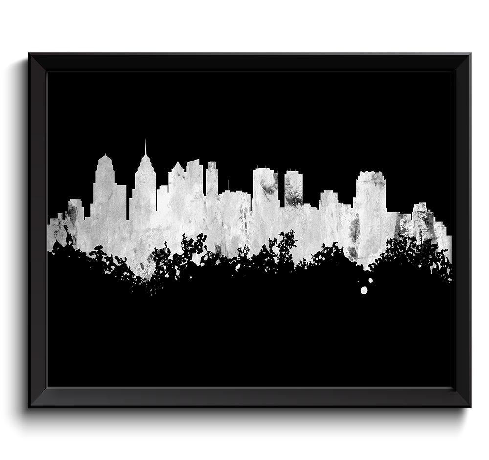 Philadelphia Skyline Pennsylvania City Black White Grey Watercolor Cityscape Poster Print Abstract L