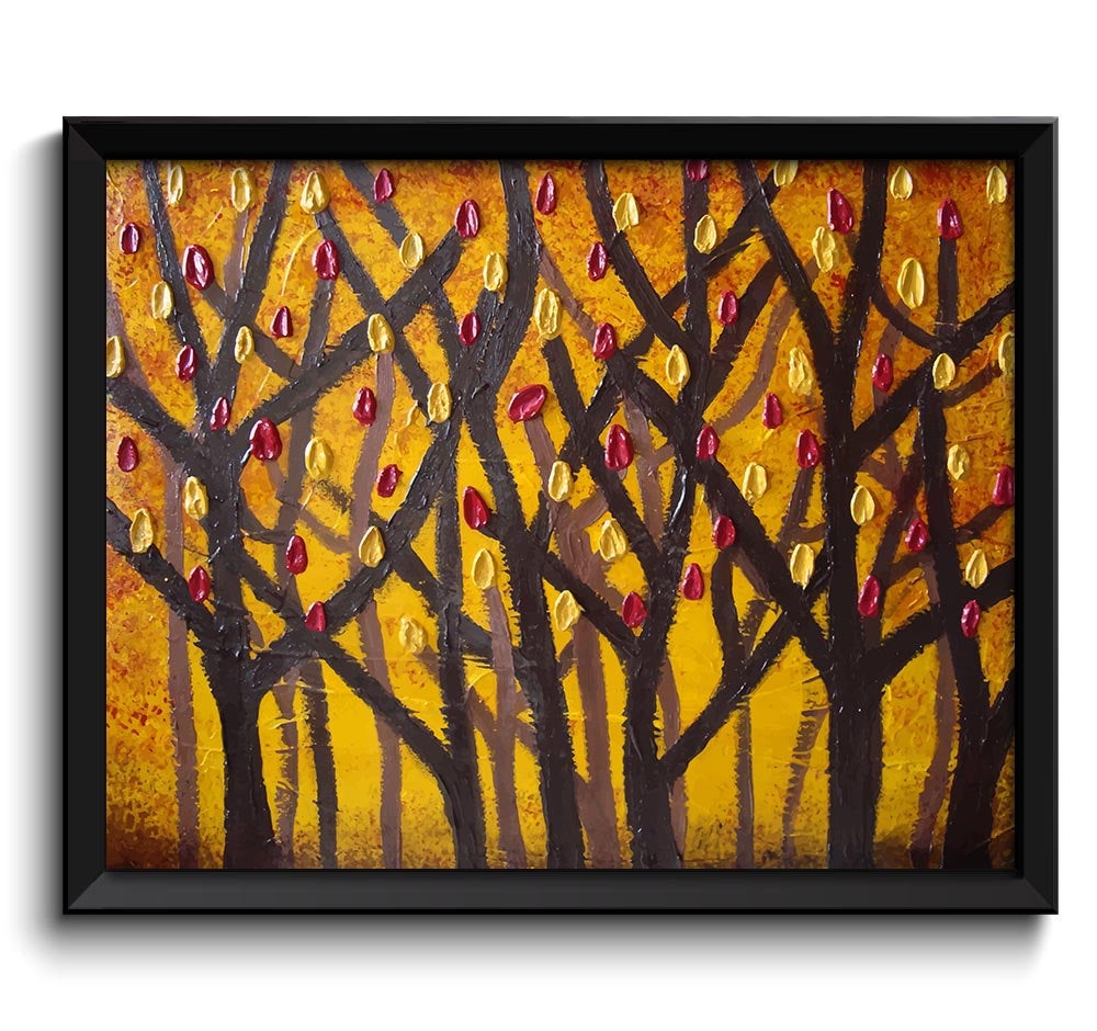 Modern Trees Painting Fine Art Print Gold Beige Brown Black Tree Painting Abstract Wall Decor Bedroo