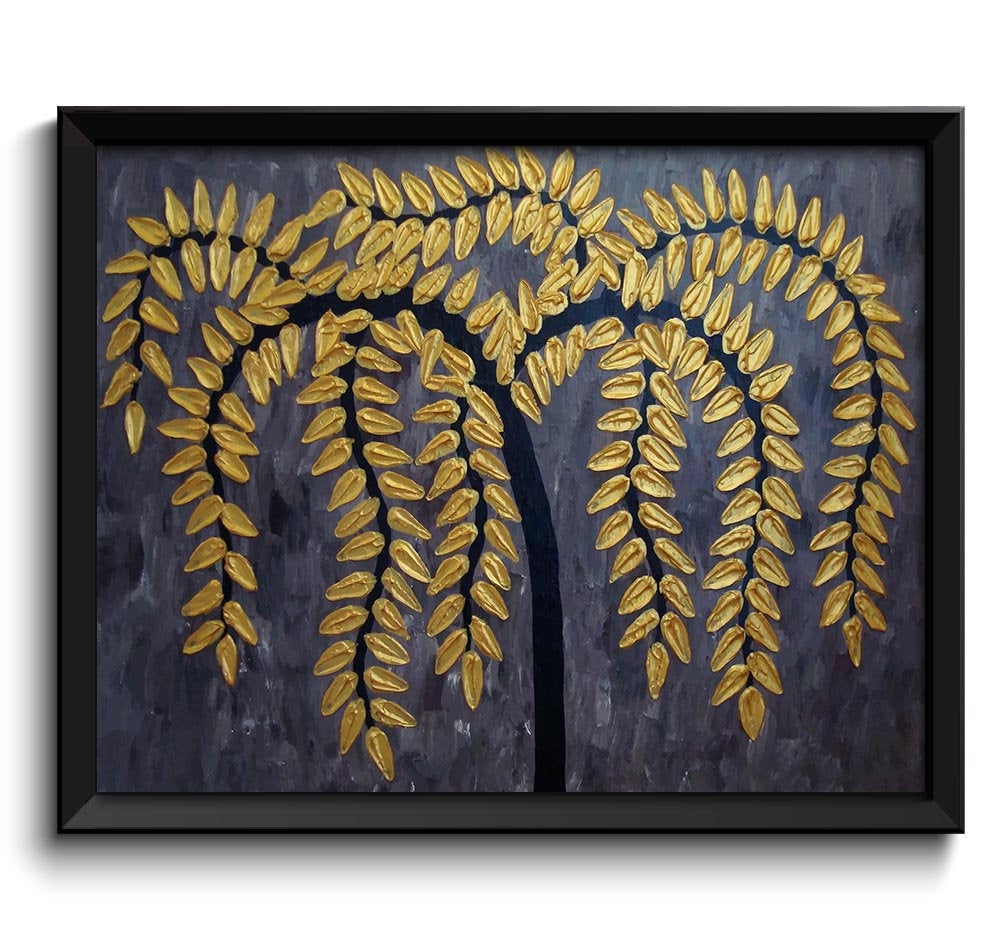 Modern Art Painting Fine Art Print Taupe Brown Grey Metallic Gold Tree Abstract Wall Decor Bedroom B