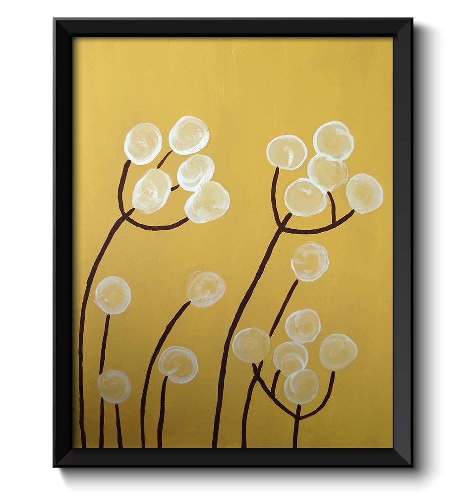 Dandelion Art Painting Fine Art Print Flower Painting Beige Brown White Yellow Wall Decor Bedroom Ba