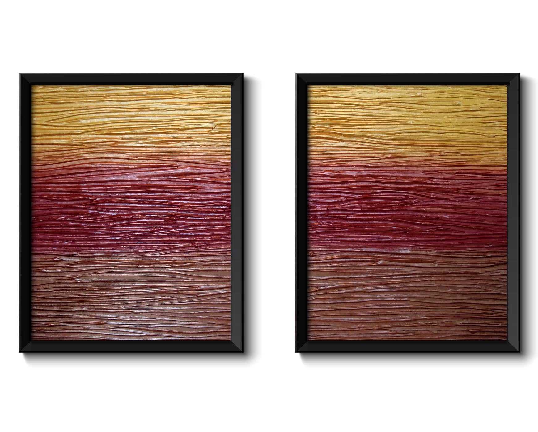 Abstract Painting Fine Art Print Set of 2 Texture Metallic Burgundy Red Gold Brown Modern Wall Decor