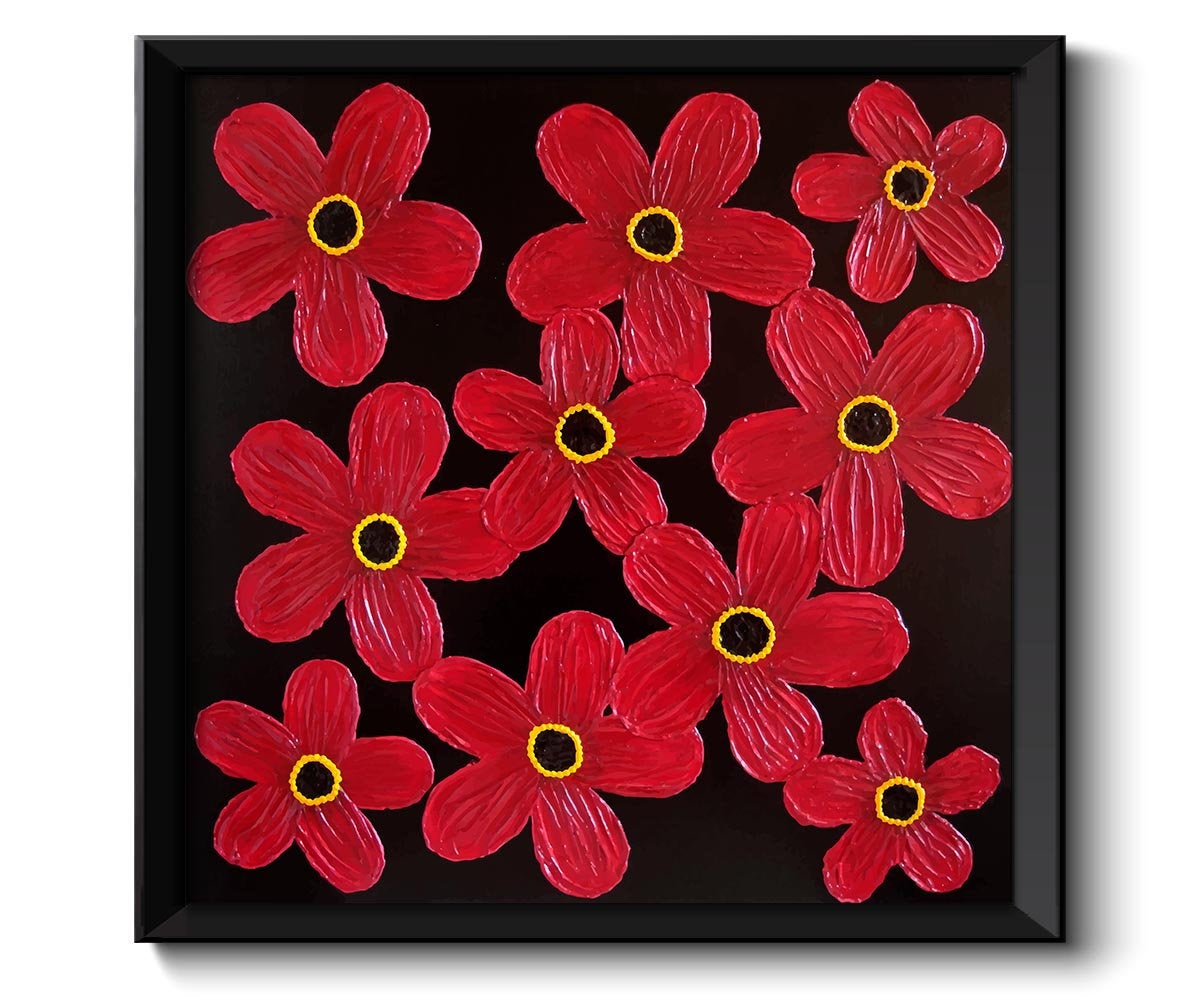 Modern Red Flowers Painting Fine Art Print Daisy Painting Abstract Red Black Yellow Wall Decor Bedro