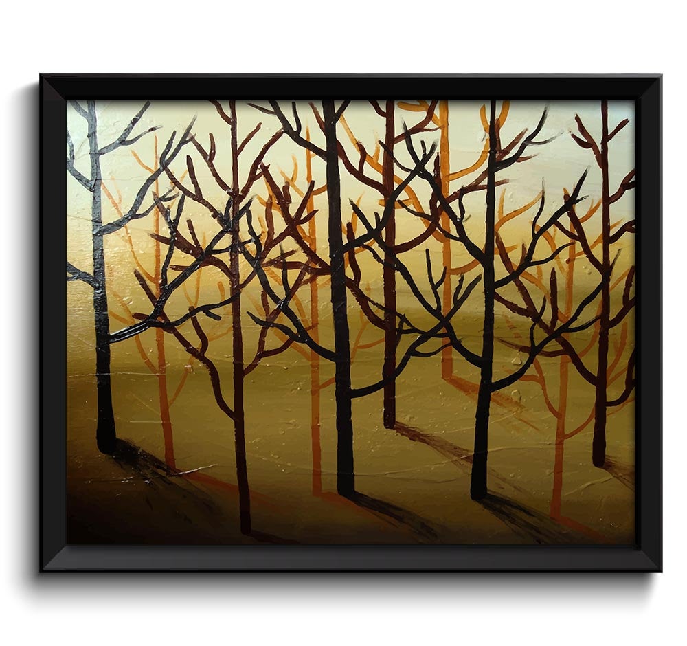 Modern Trees Painting Fine Art Print Gold Beige Brown Black Tree Abstract Wall Decor Bedroom Bathroo