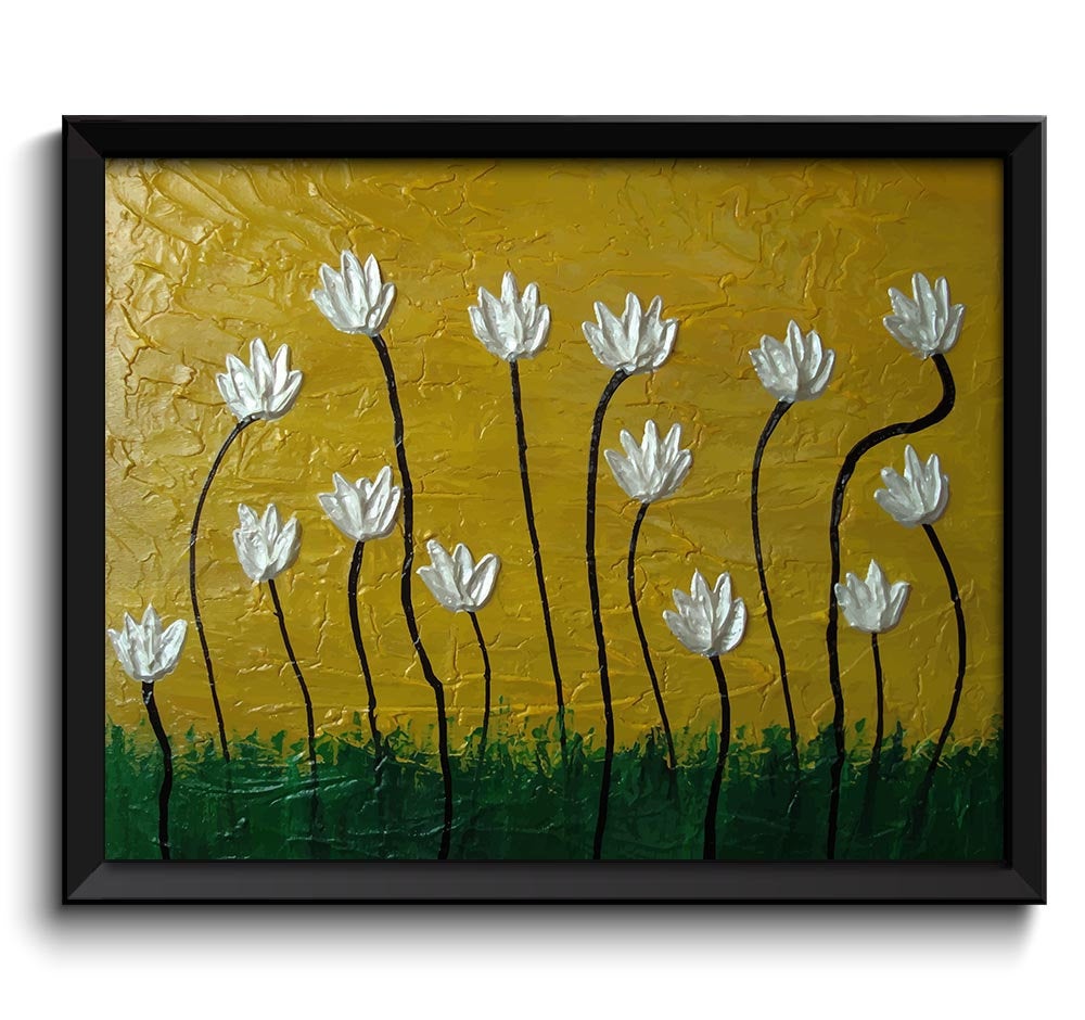 Tulips Art Painting Fine Art Print Flower Painting Beige Gold White Yellow Green Wall Decor Bedroom 