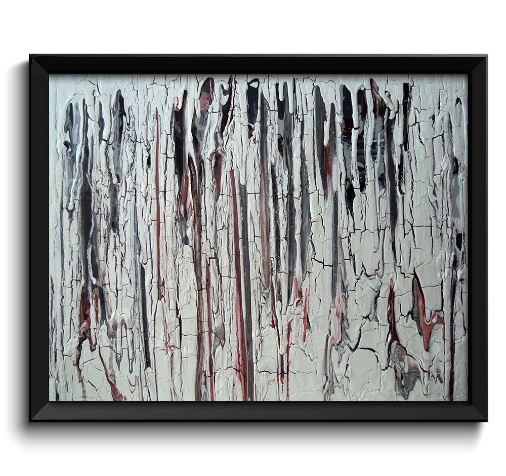 Abstract Painting Fine Art Print Meltdown White Black Red Grey Modern Wall Decor Bedroom Bathroom Li