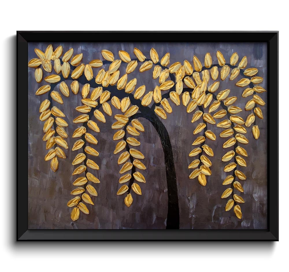 Modern Art Painting Fine Art Print Metallic Gold Tree Painting Abstract Brown Black Wall Decor Bedro