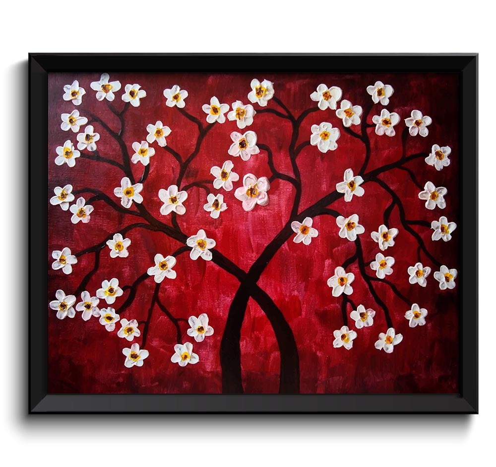 Modern Art Painting Fine Art Print Blossoms Tree Painting Abstract Red Black White Wall Decor Bedroo