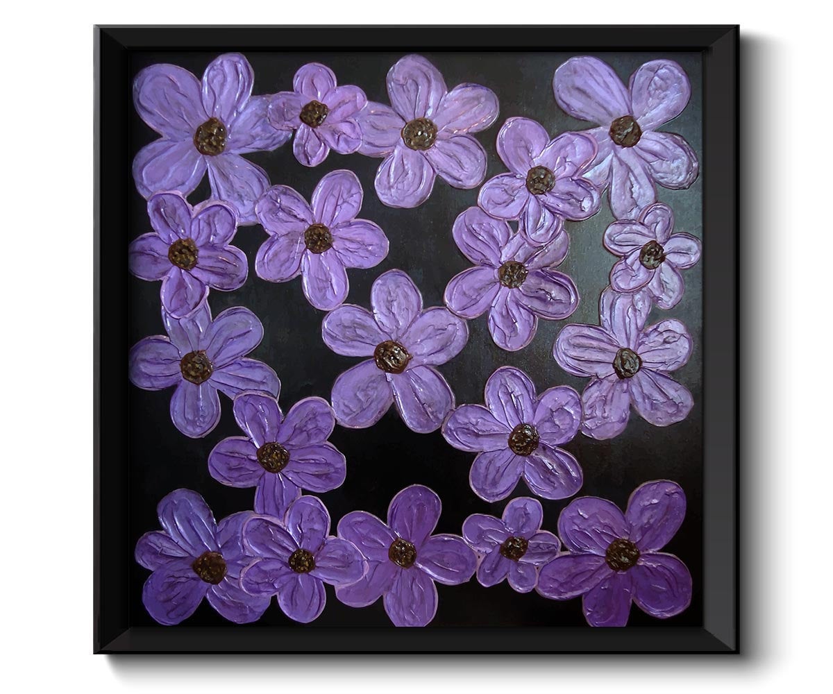 Modern Purple Flowers Painting Fine Art Print Daisy Painting Abstract Purple Black Wall Decor Bedroo