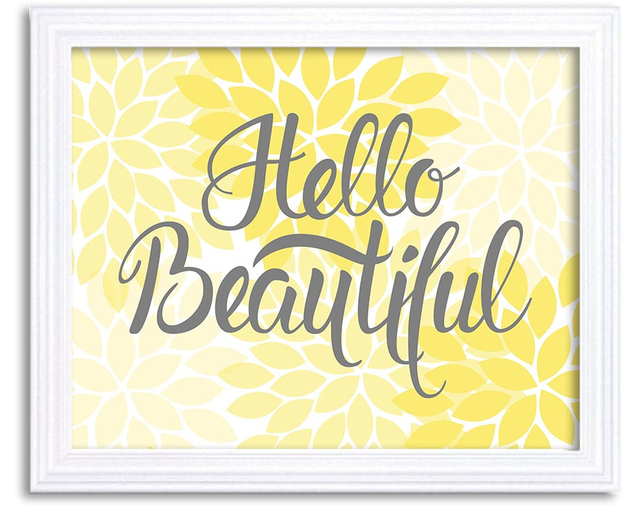 Home Decor Wall Art Bathroom Wall Decor Landscape Yellow Grey Hello Beautiful Chrysanthemum Flower P