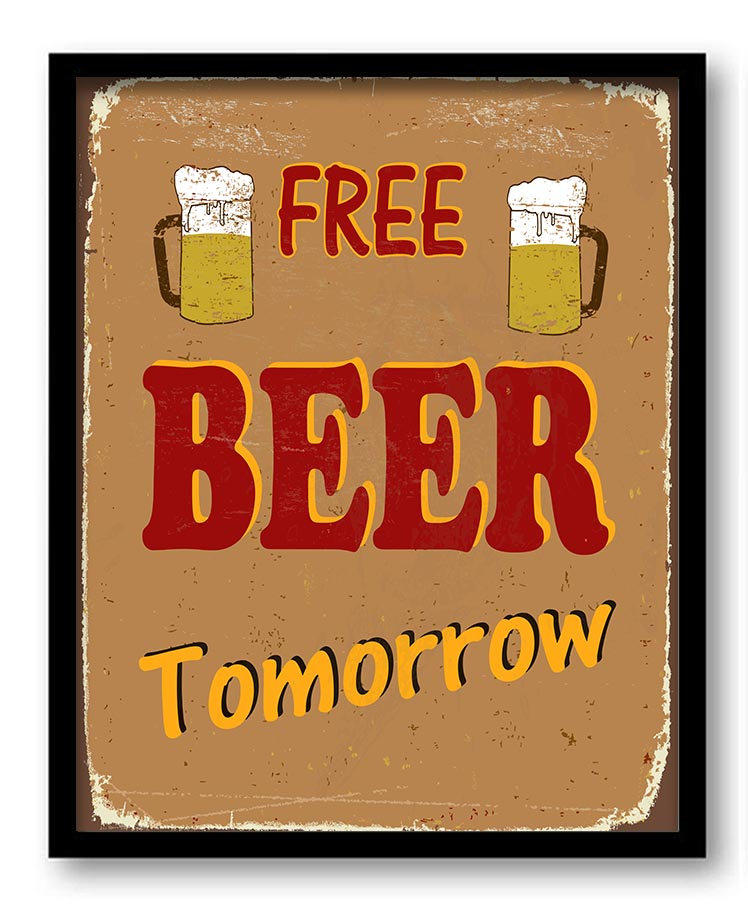 Vintage Retro Free Beer Tomorrow Art Print Beige Brown Red Home Kitchen Wall Decor Restaurant Bar Re