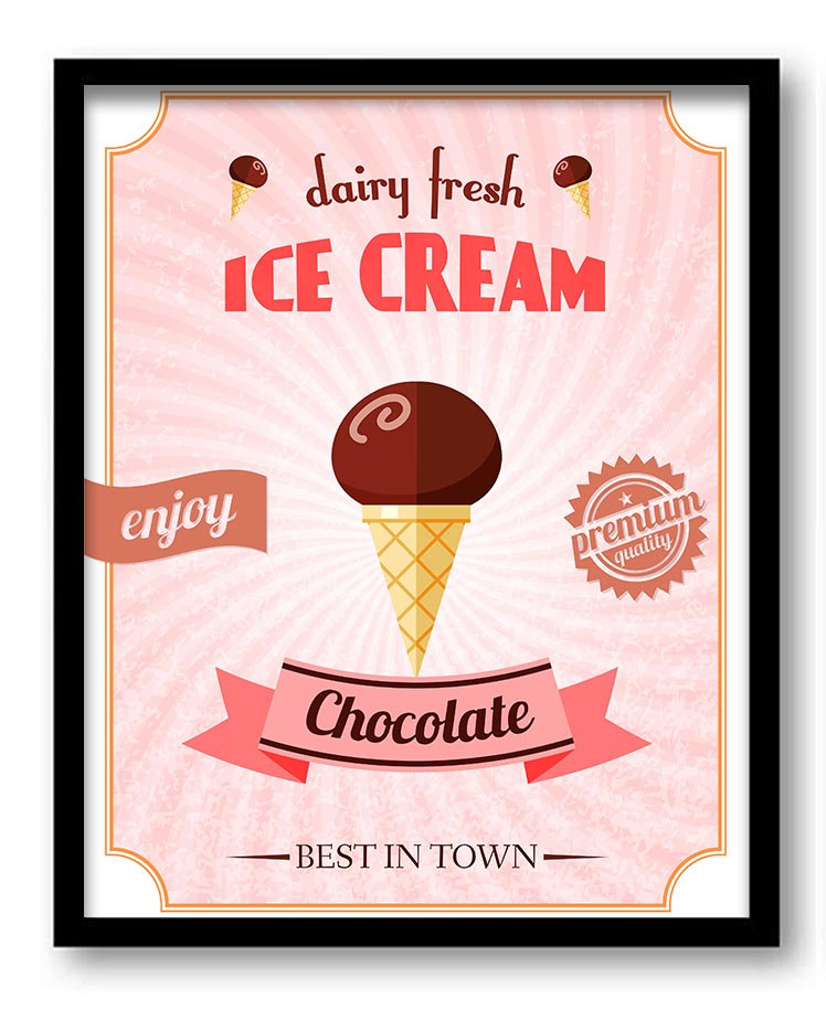 Vintage Retro Ice Cream Chocolate Dairy Fresh Art Print Pink Brown Kitchen Wall Decor Retro Poster V