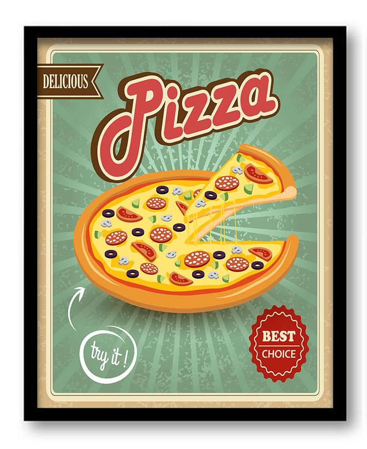 Retro Pizza Best Choice Art Print Teal Blue Beige Red Brown Home Kitchen Wall Decor Vintage Style Re