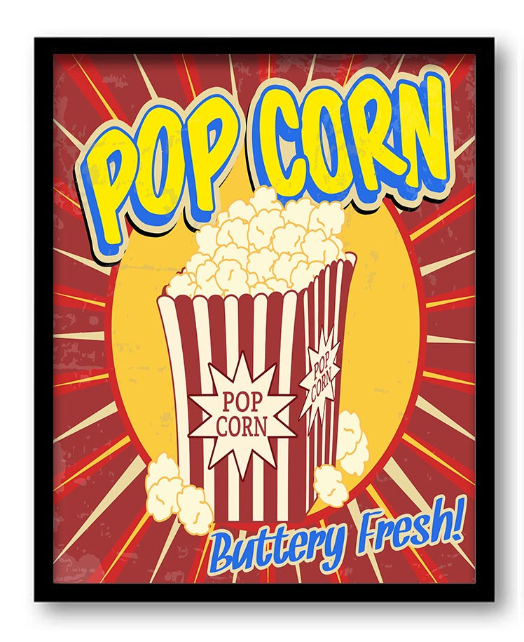 Vintage Retro Pop Corn Art Print Buttery Fresh Popcorn Home Kitchen Wall Decor Red Brown Beige Yello