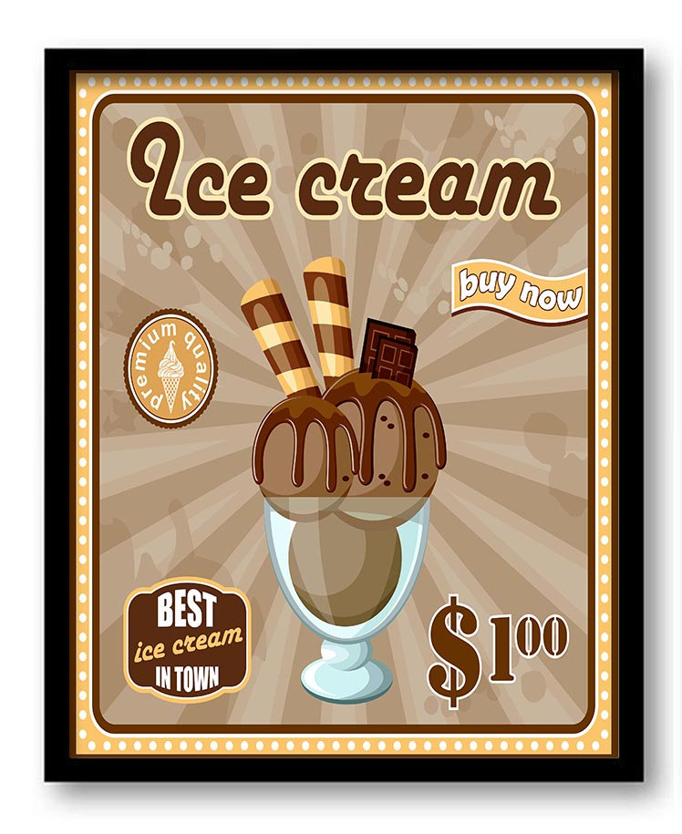 Vintage Retro Ice Cream Art Print Ice Cream Best Ice Cream - Vanila Chocolate Brown Beige Home Kitch