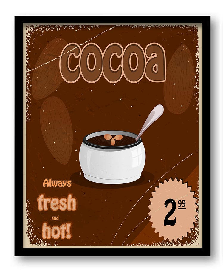 Vintage Retro Hot Chocolate Cocoa Always Fresh Art Print Brown Beige Home Kitchen Fun Wall Decor Res