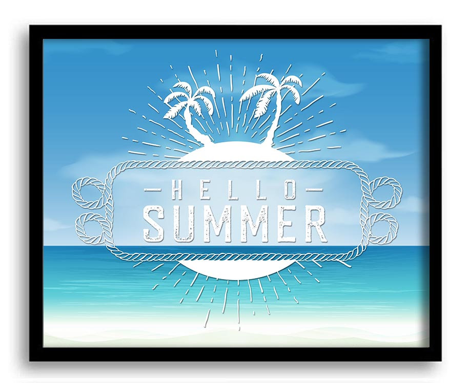 Nautical Decor Ocean Print Beach Poster Hello Summer Turquoise Blue White Sun Palm Tree Home Wall Ar