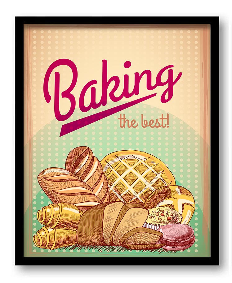 Vintage Retro Baking the Best Art Print Beige Brown Mint Green Pink Home Kitchen Wall Decor Restaura