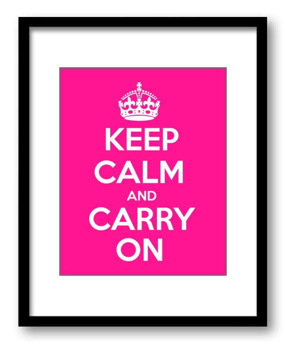 Keep Calm Poster Keep Calm and Carry On White Hot Pink Wall Art Print Decor Bathroom Bedroom Stay Ca