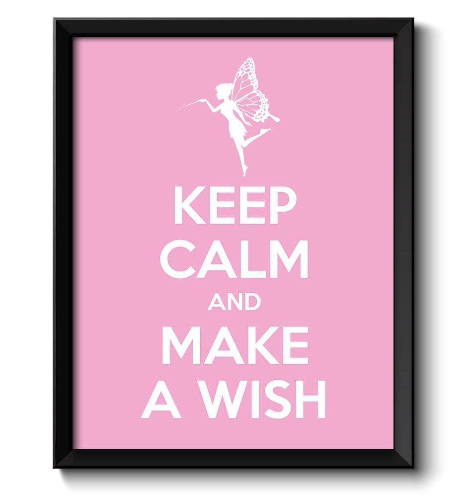 Keep Calm Poster Keep Calm and Make a Wish White Pink Art Print Wall Decor Fairy Girls Room Custom S