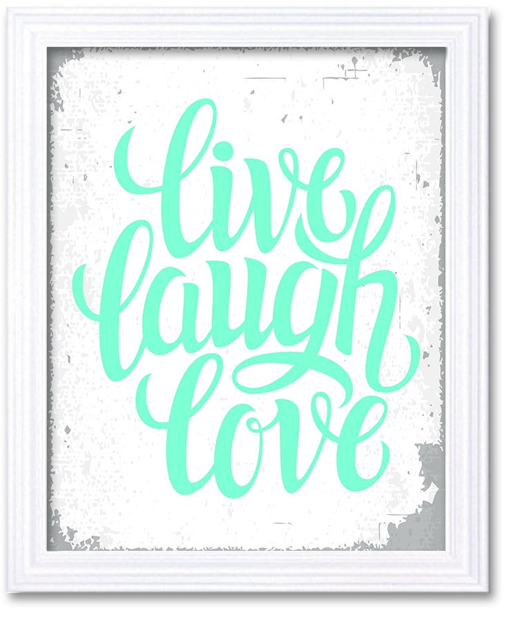 Home Decor Wall Art Bathroom Wall Decor Aqua Mint Green Grey Live Laugh Love Chrysanthemum Flower Pr