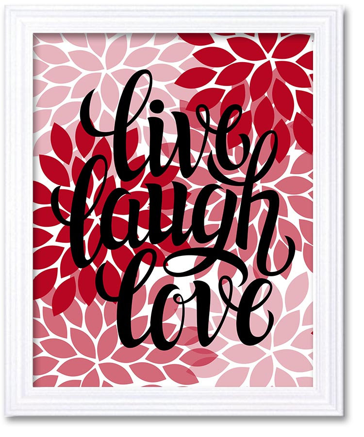 Home Decor Wall Art Bathroom Wall Decor Red Pink Black Live Laugh Love Chrysanthemum Flower Print Po