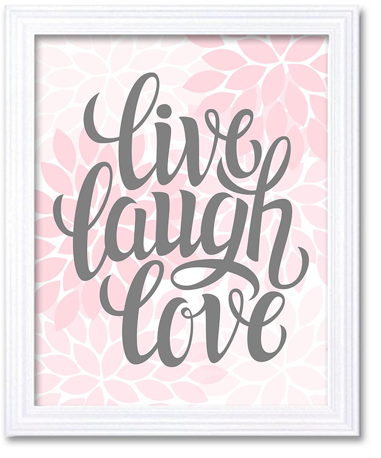 Home Decor Wall Art Bathroom Wall Decor Light Pale Pink Grey Live Laugh Love Chrysanthemum Flower Pr