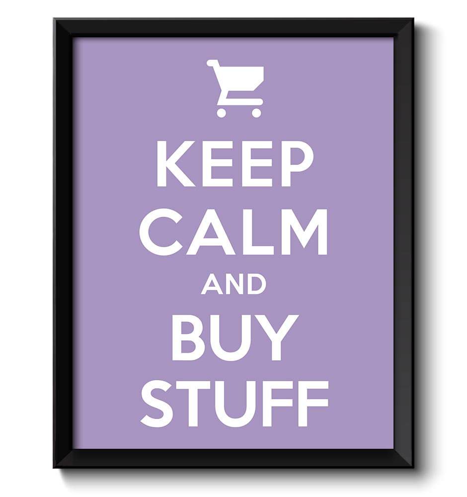 Keep Calm Poster Keep Calm and Buy Stuff White Lilac Purple Art Print Wall Decor Bathroom Bedroom Cu