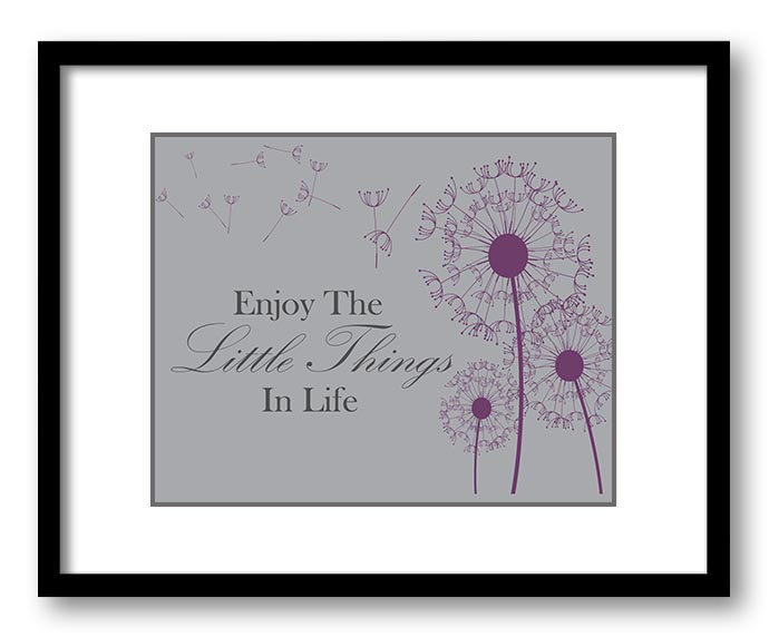 Enjoy the Little Things In Life Medium Grey Purple Plum Dandelion Bathroom Art Print Parchment Wall 