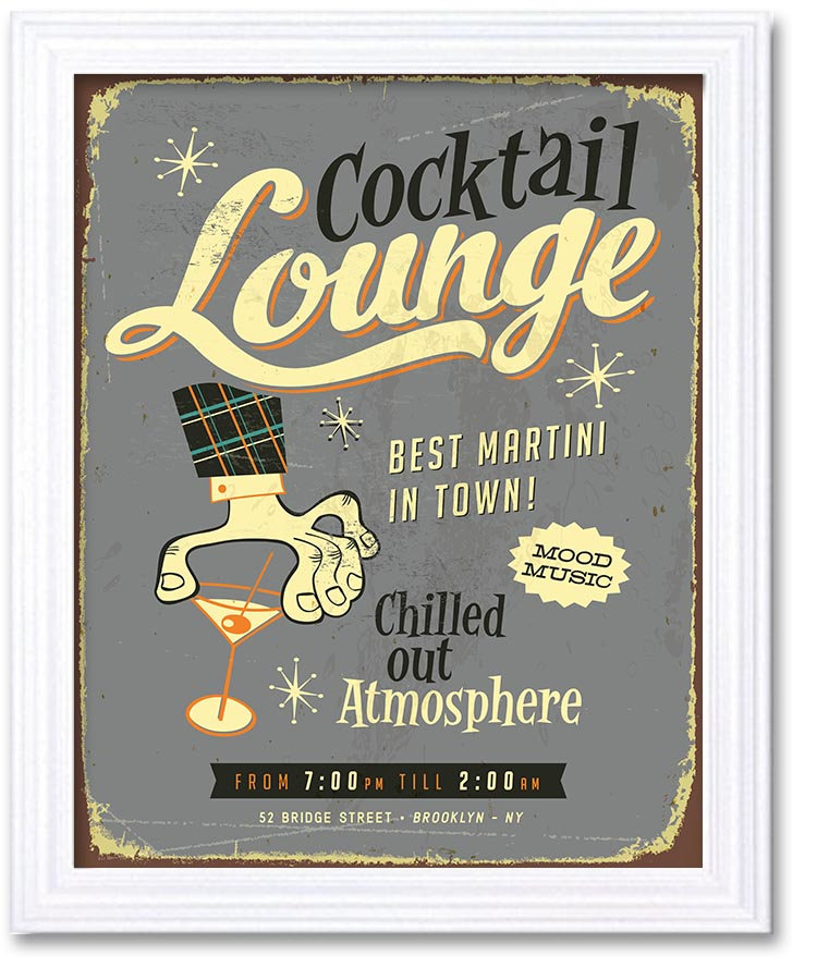 Vintage Retro Cocktail Lounge Art Print Best Martini in Town Grey Beige Brown Fun Kitchen Bar Home W