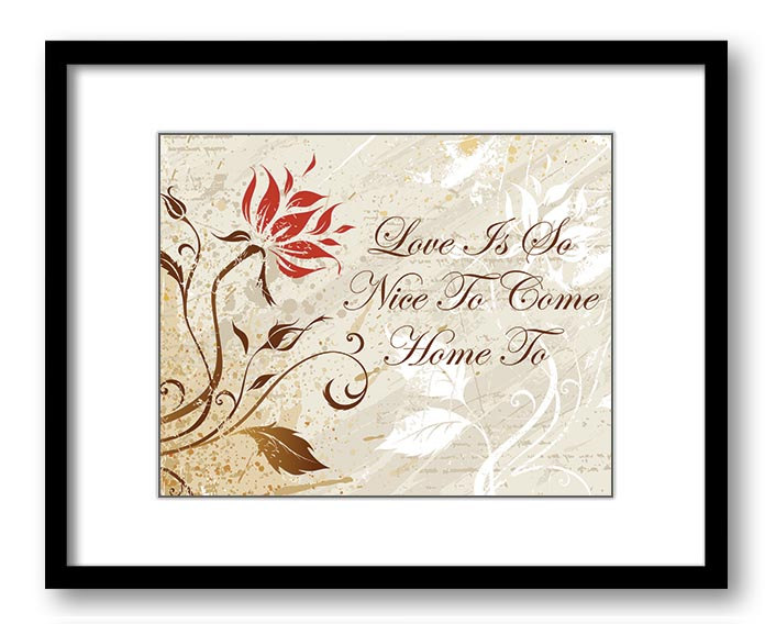 Red Flower Art Print Love Is So Nice To Come Home To Beige Brown Elegant Wall Decor poster quote ins