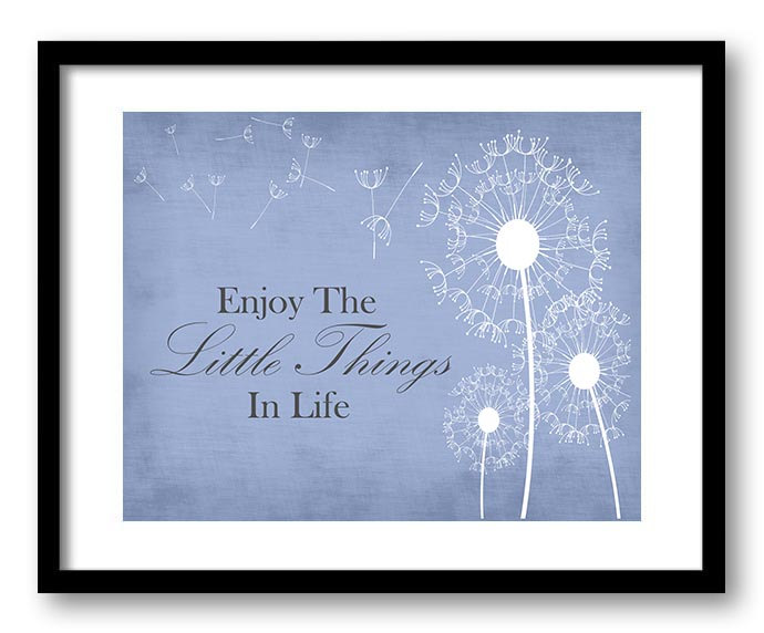 Enjoy the Little Things In Life Blue Dandelion Bathroom Art Print Parchment Wall Decor Bathroom Cust