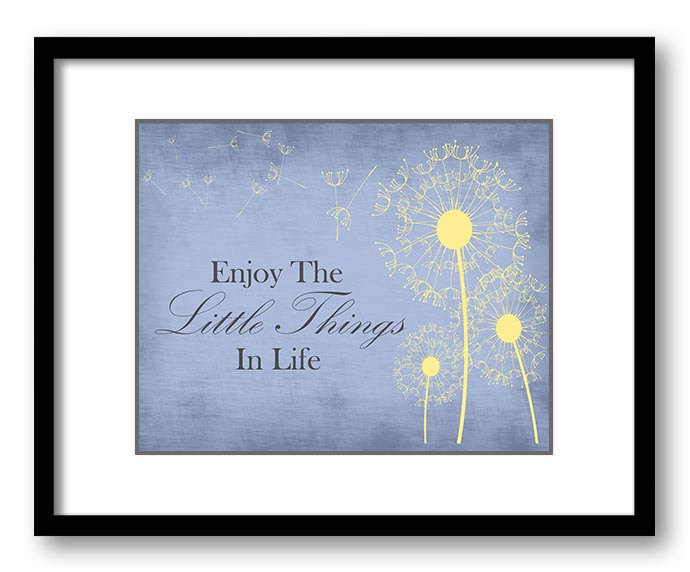 Enjoy the Little Things In Life Blue Yellow Dandelion Bathroom Art Print Parchment Wall Decor Bathro