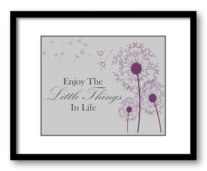 Enjoy the Little Things In Life Grey Gray Purple Plum Dandelion Bathroom Art Print Parchment Wall De