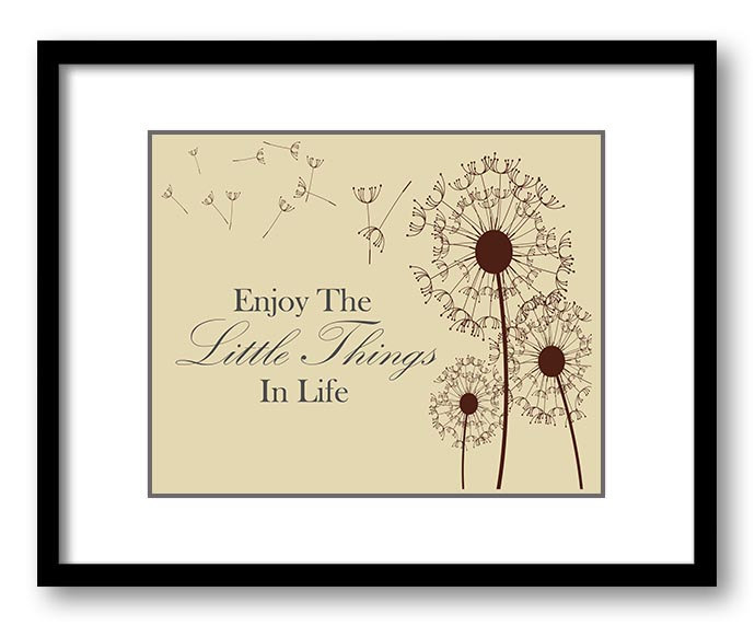 Enjoy the Little Things In Life Beige Brown Dandelion Bathroom Art Print Wall Decor Inspirational Qu