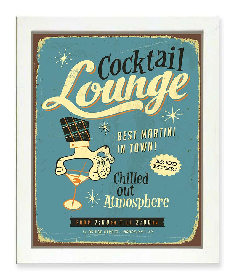 Vintage Retro Cocktail Lounge Art Print Best Martini in Town Blue Beige Brown Fun Kitchen Bar Home W