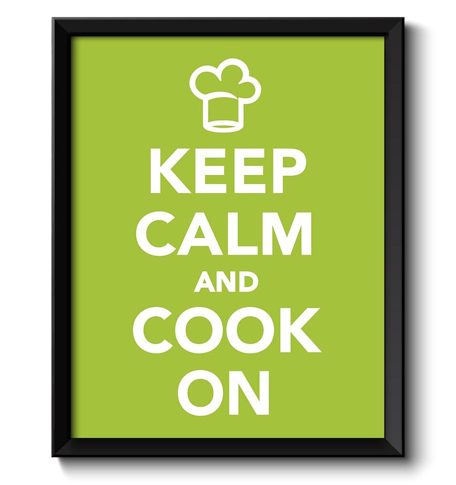 Keep Calm Poster Keep Calm and Cook On Lime Green White Kitchen Art Print Wall Decor Home Decor Cust