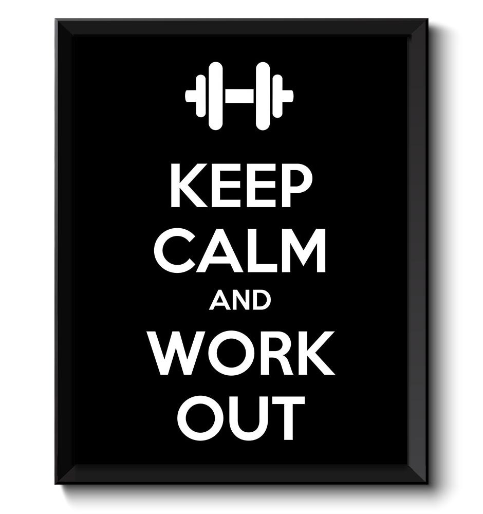 Keep Calm Poster Keep Calm and Work Out Black White Art Print Wall Decor Custom Stay Calm Weights qu