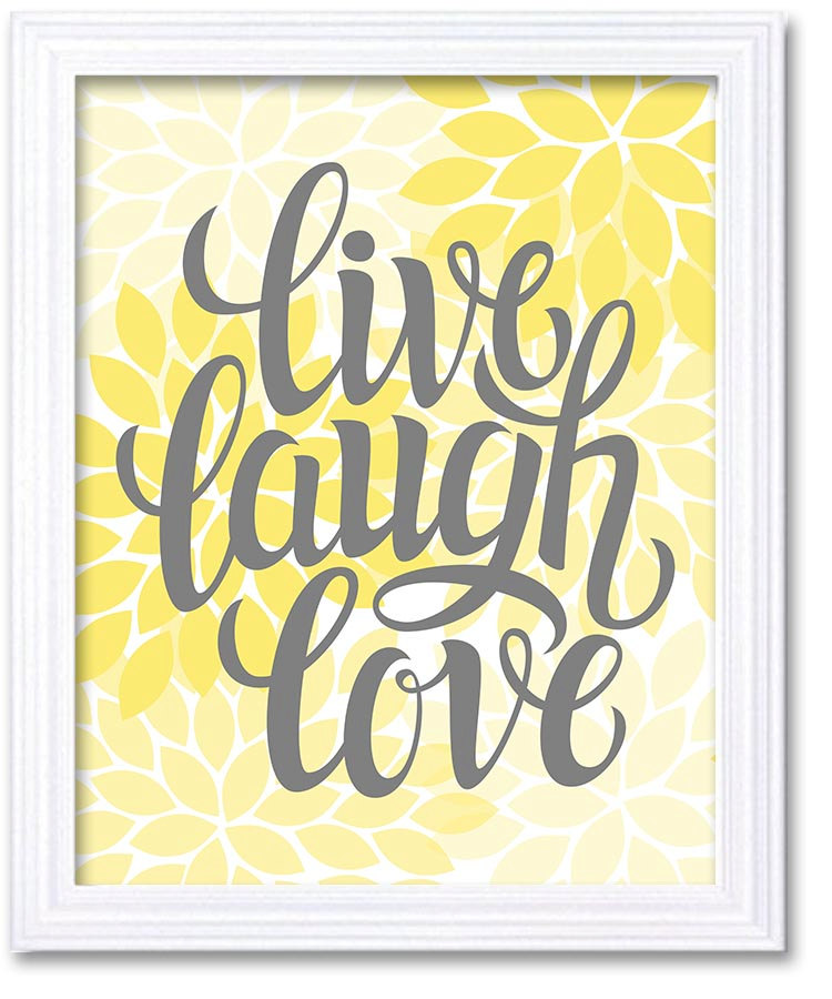 Home Decor Wall Art Bathroom Wall Decor Yellow Grey Live Laugh Love Chrysanthemum Flower Print Poste