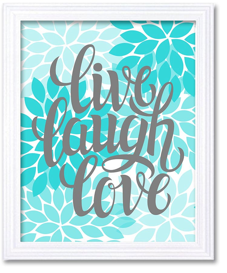 Home Decor Wall Art Bathroom Wall Decor Blue Turquoise Grey Live Laugh Love Chrysanthemum Flower Pri