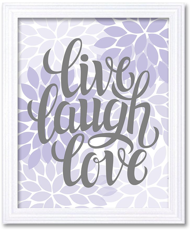 Home Decor Wall Art Bathroom Wall Decor Lilac Purple Grey Live Laugh Love Chrysanthemum Flower Print