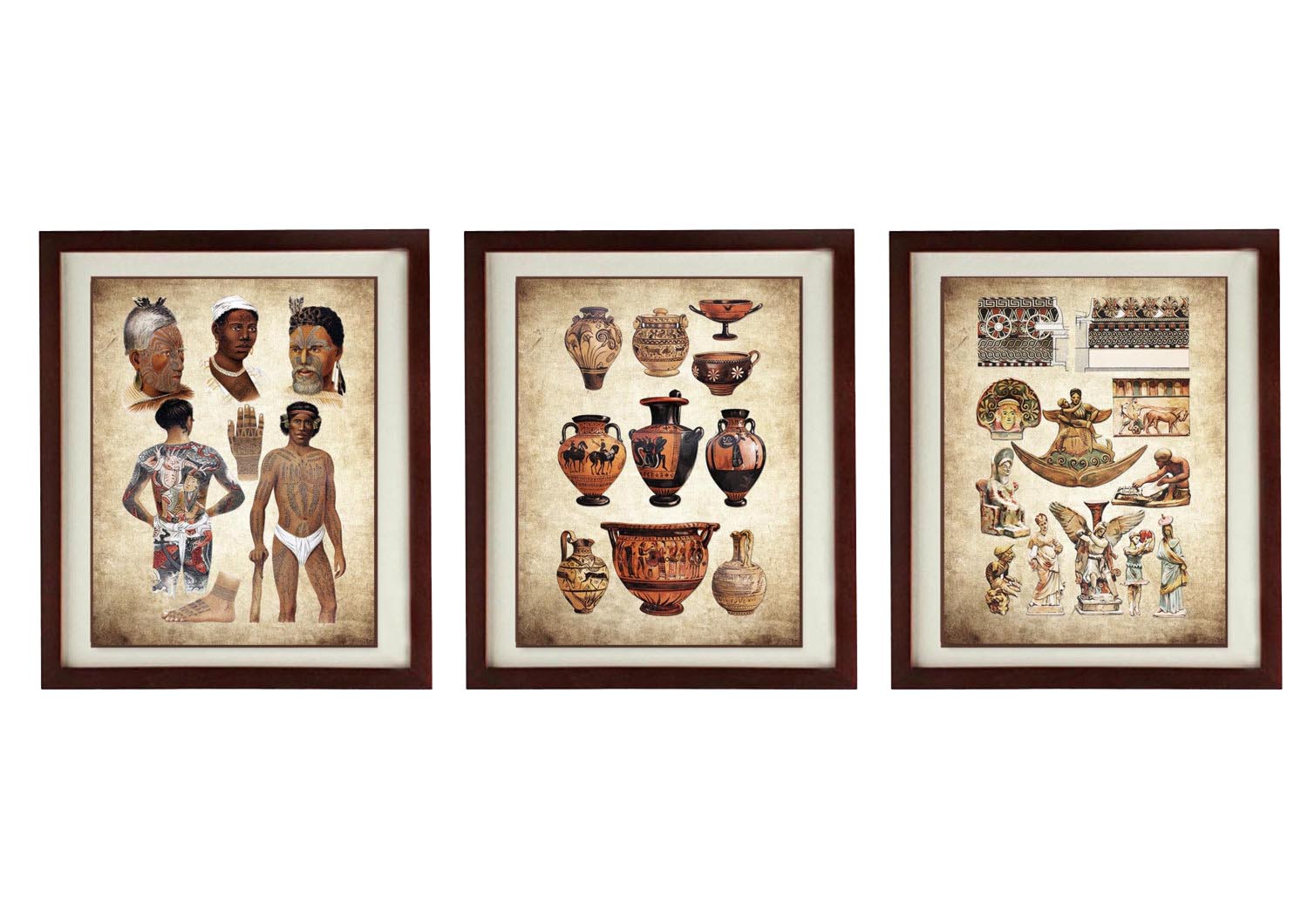 Ancient Artifacts Wall Decor Set of 3 Prints Parchment Paper Style Old Book Antique Printable Tattoo